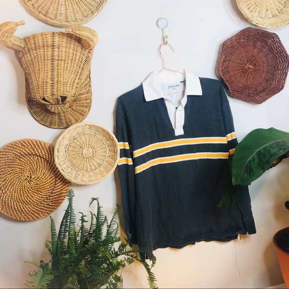 vintage 90s retro striped gray rugby pullover - Picture 6 of 8